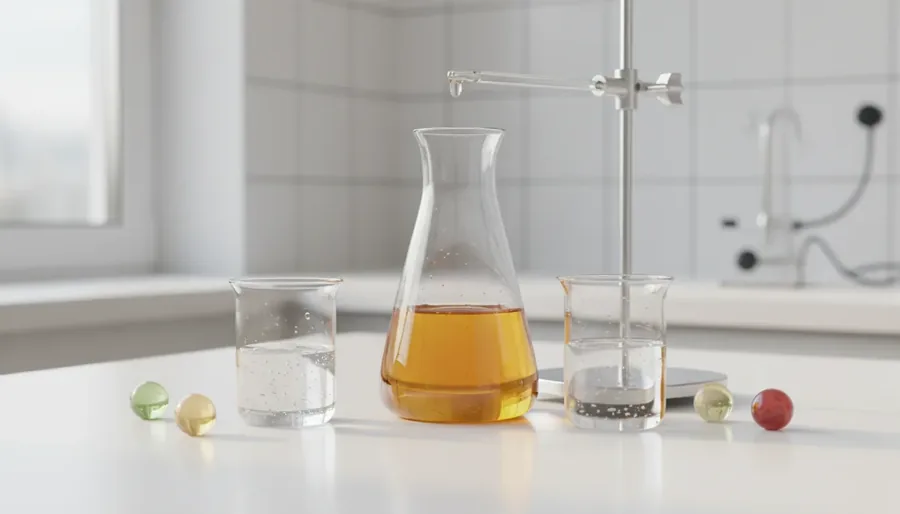 Laboratory glassware on a bench